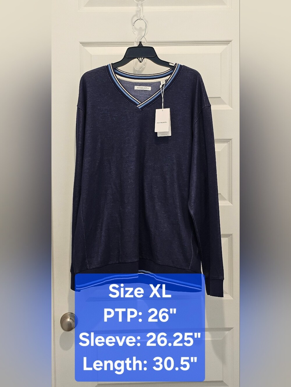 NWT Ashworth Peached Saba V-Neck Pullover Sweater - Driver Navy XL